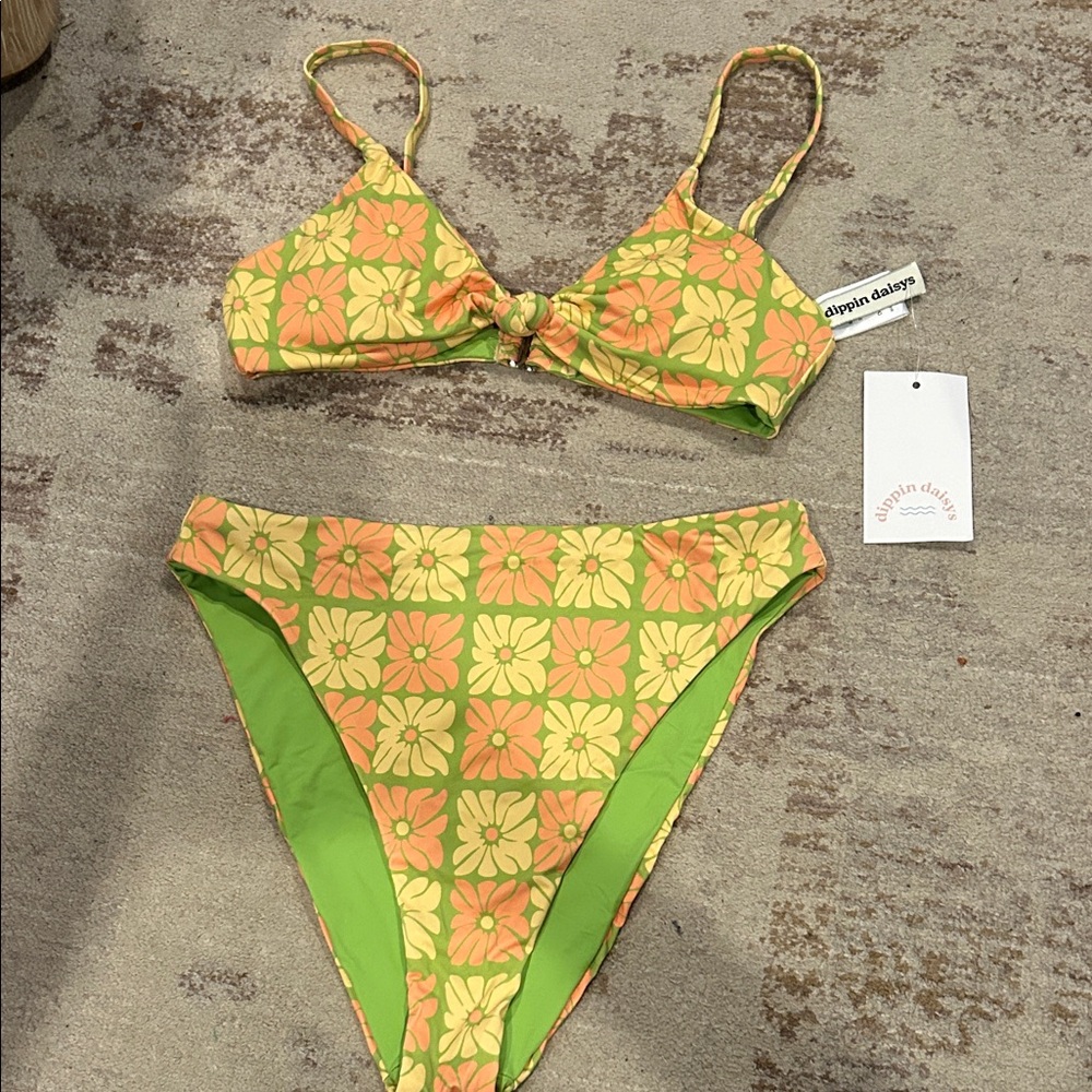 Dippin' Daisy's Floral Bikini in Orange and Lime